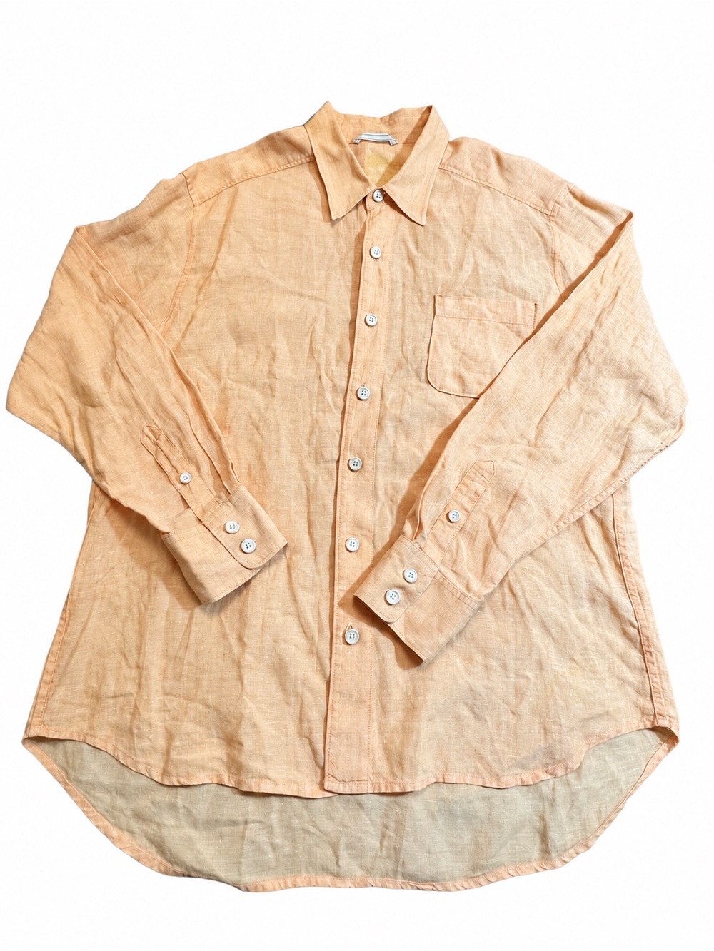 Tommy Bahama Men’s Large Peach Orange 100% Linen Long Sleeve Button Front Shirt
